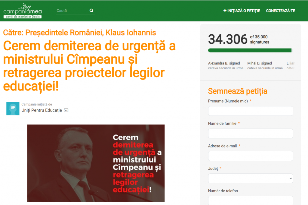 Petiție civică pentru demiterea ministrului Educației și retragerea proiectelor legislative propuse de acesta